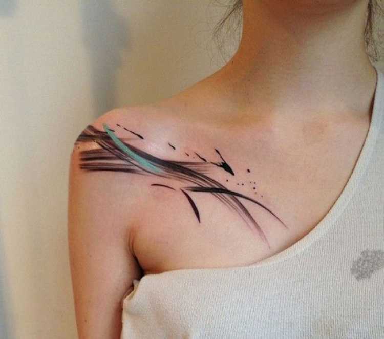 Female tattoo idea on shoulder and part of chest