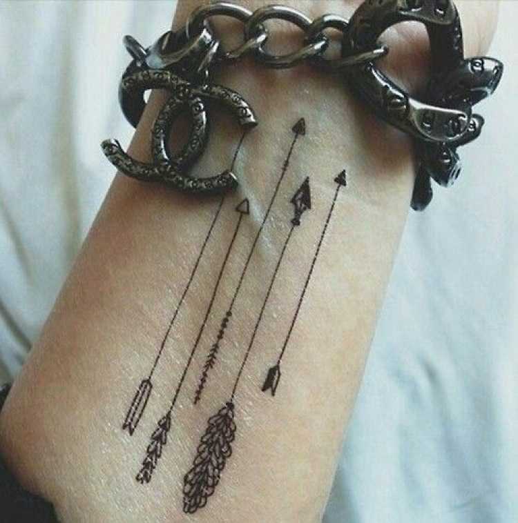 Tattoo of several arrows on the arm