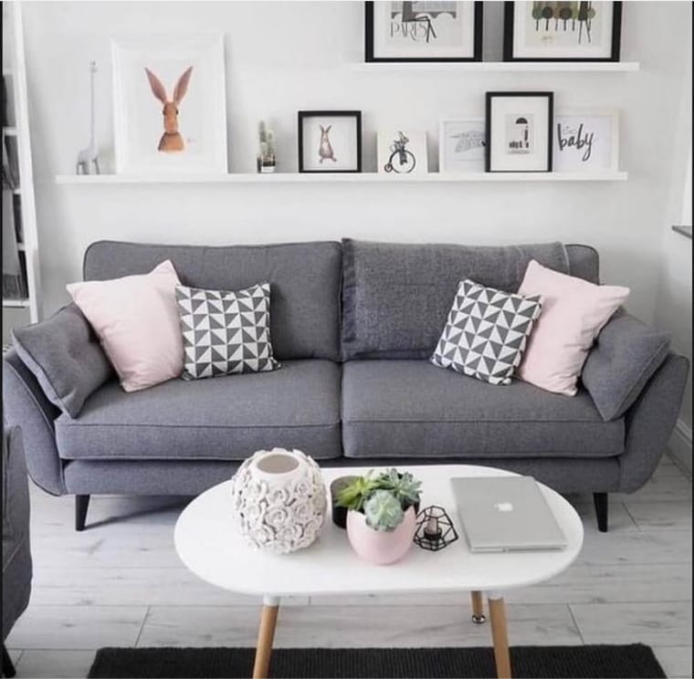 Gray and white living room