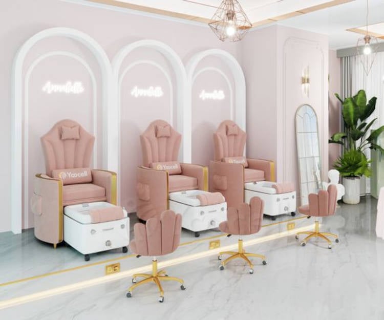 Beauty salon with foot massager.