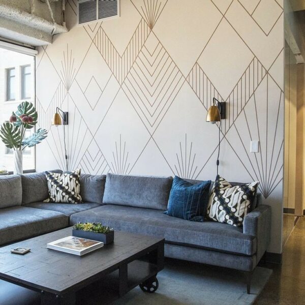 Wall with abstract designs.