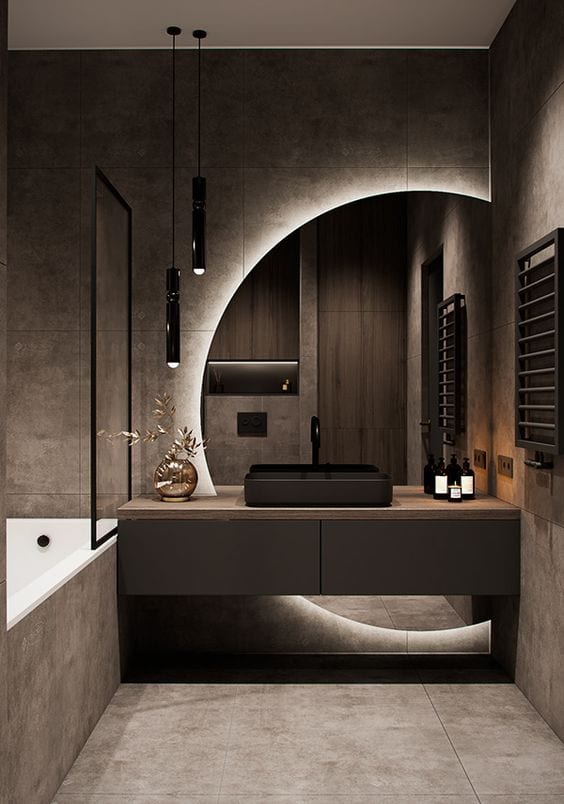 Bathroom with large mirror