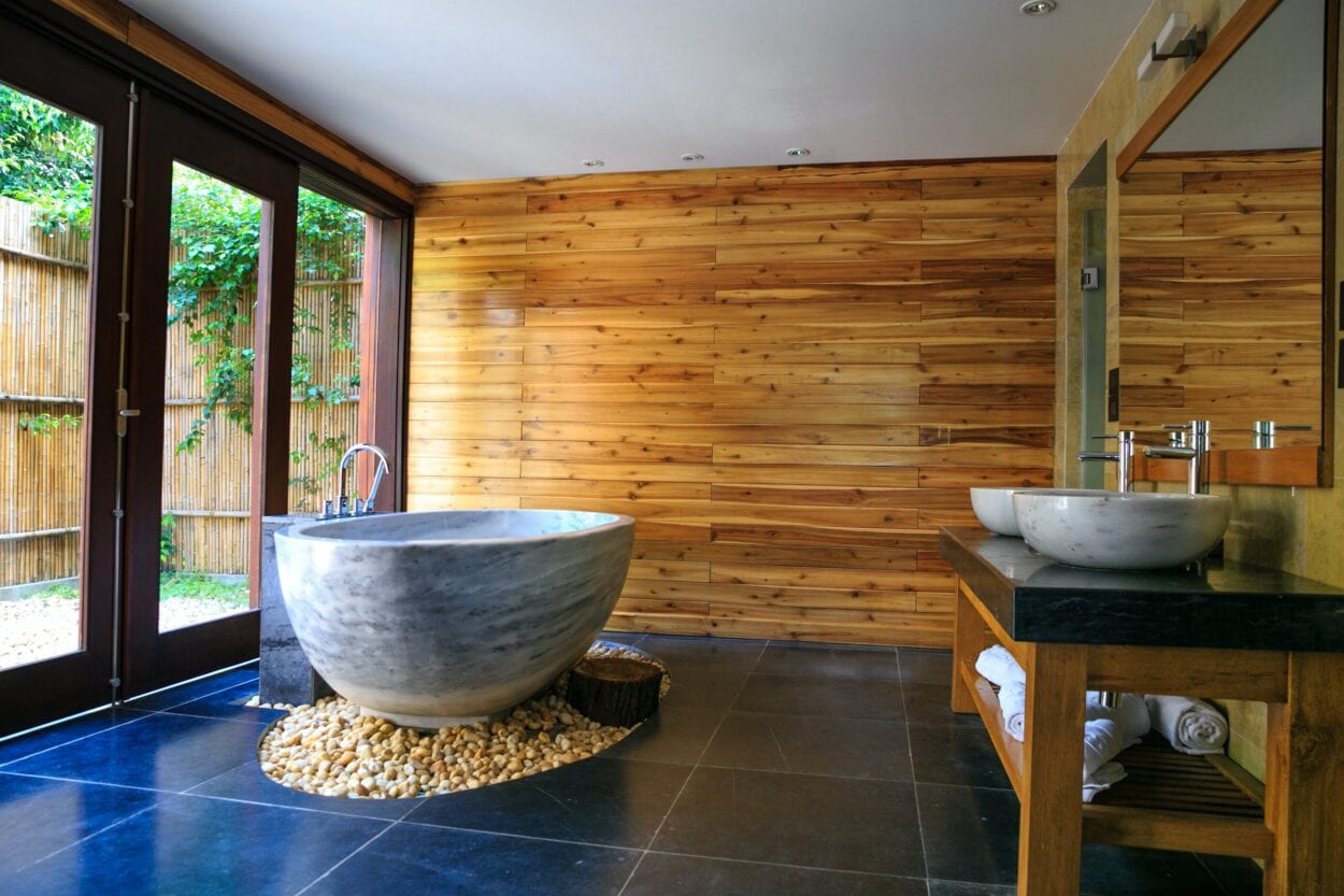 Large bathroom with bathtub