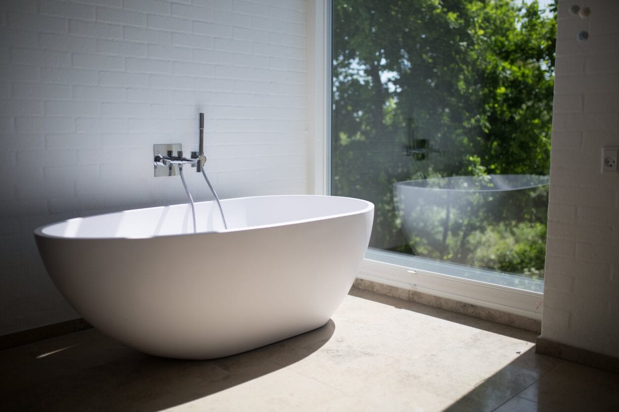 Bathroom with glass wall