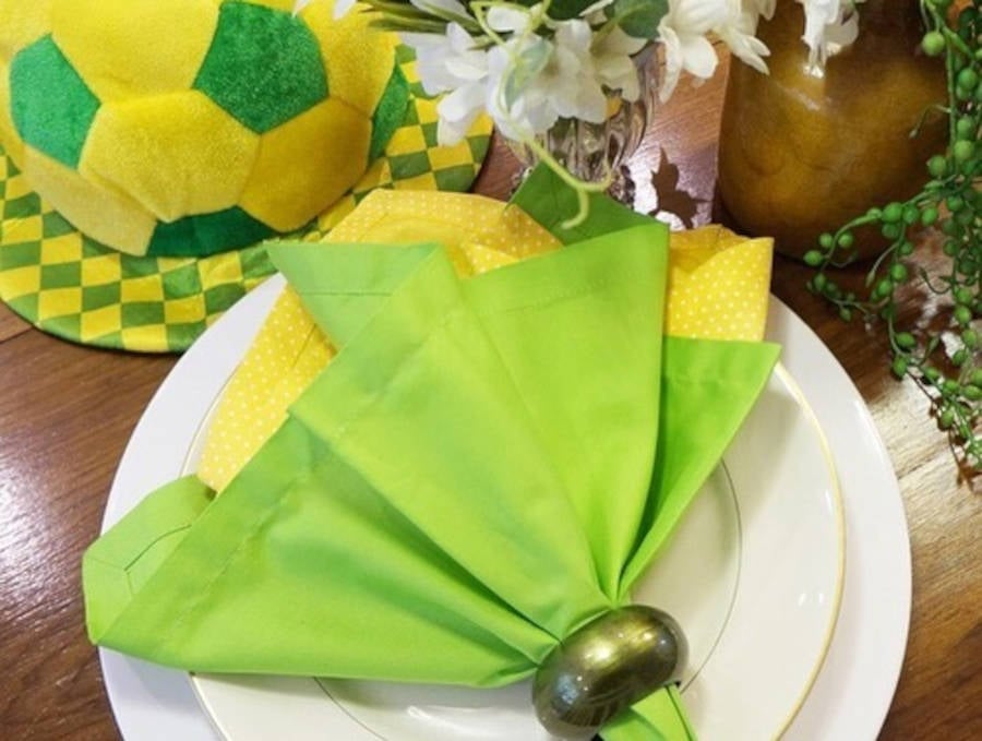 Green and yellow napkin for World Cup decoration.