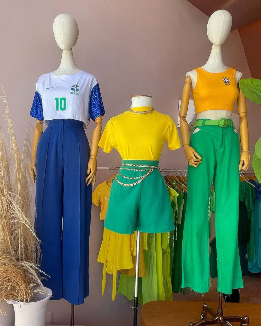 World Cup showcase with looks in the colors of the Brazilian flag.