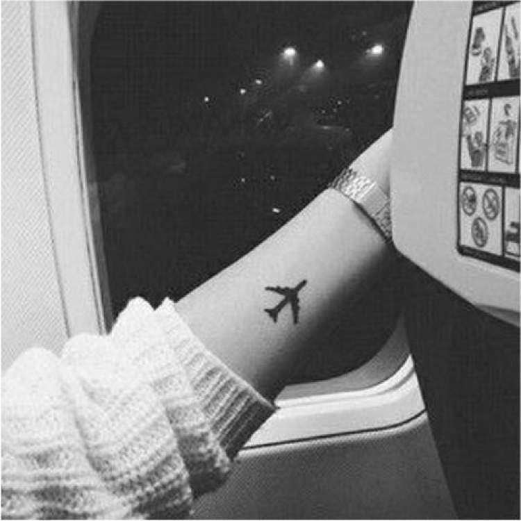 Delicate airplane tattoo on arm