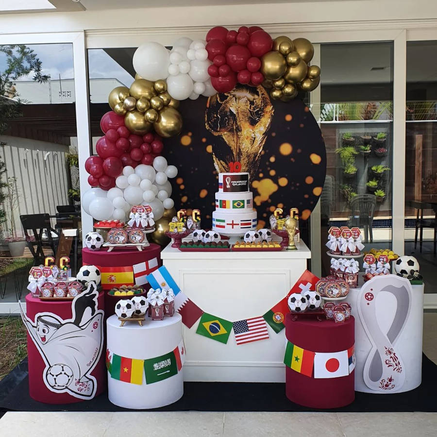 World Cup themed birthday party with flags of all countries.