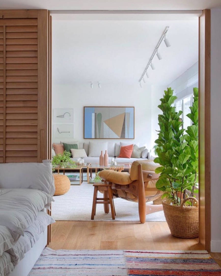 Bedroom with wooden sliding door.