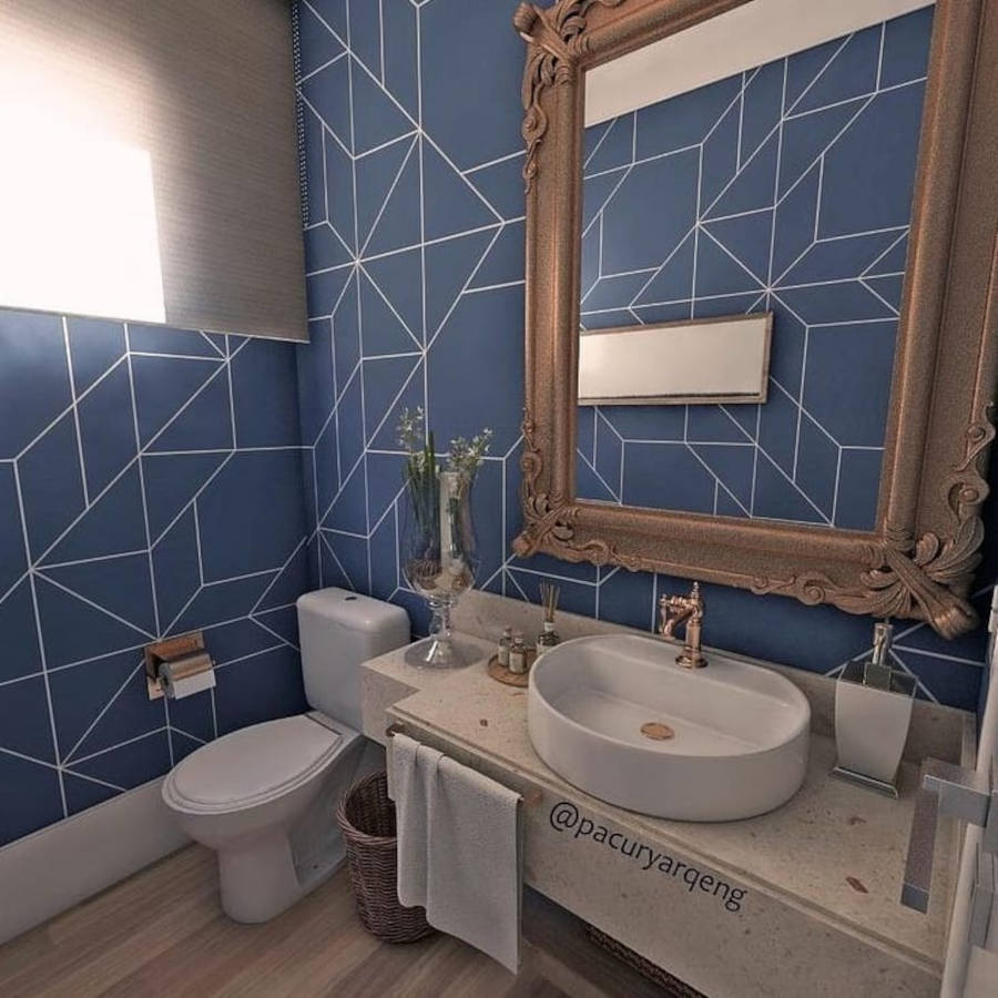 Blue and white bathroom.