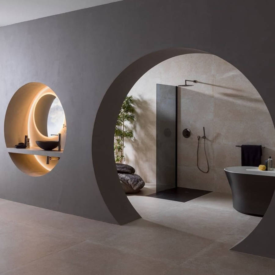 Bathroom with round portal.