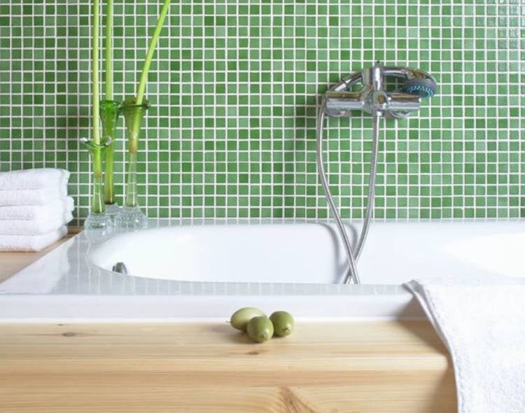 Green tablet in the bathroom.