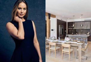 Sala de jantar e cozinha do loft de Jennifer Lawerence.