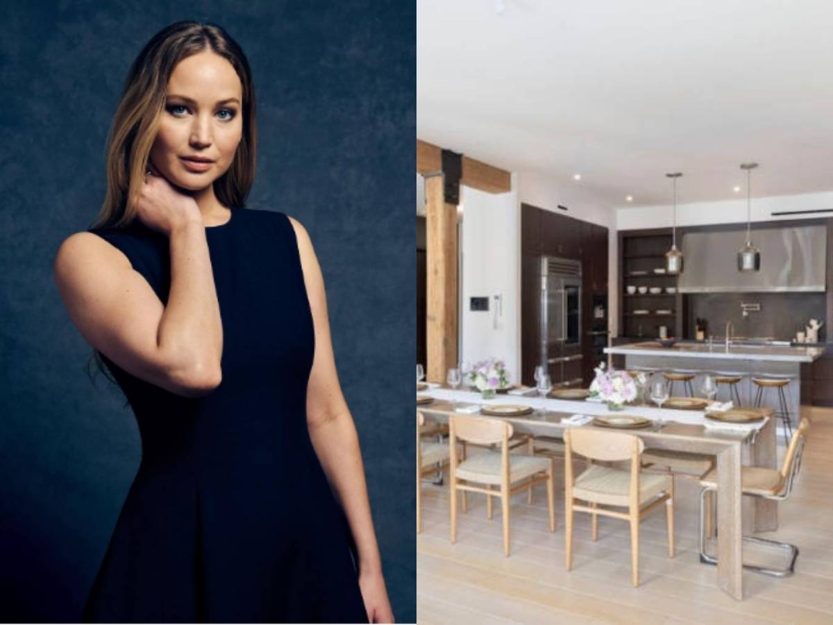 Sala de jantar e cozinha do loft de Jennifer Lawerence.