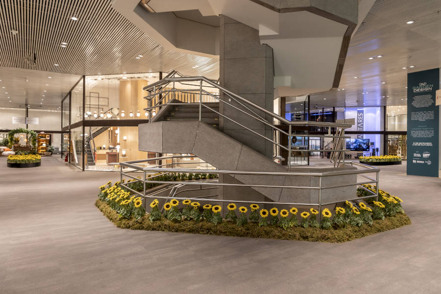 Staircase with sunflowers around.