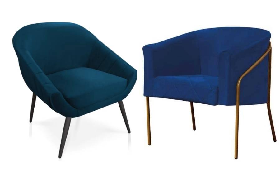 Blue velvet armchair.