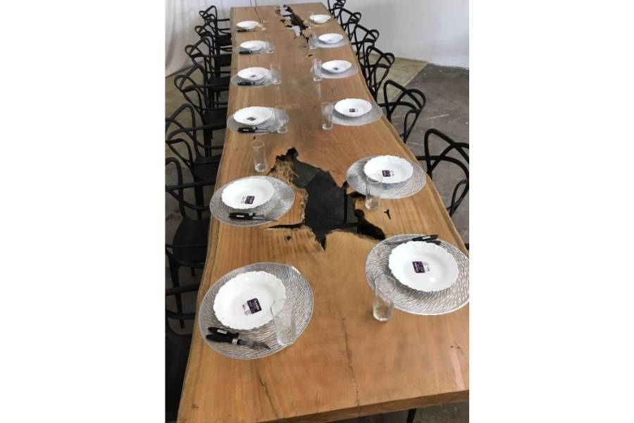 Dining table with 16 chairs.