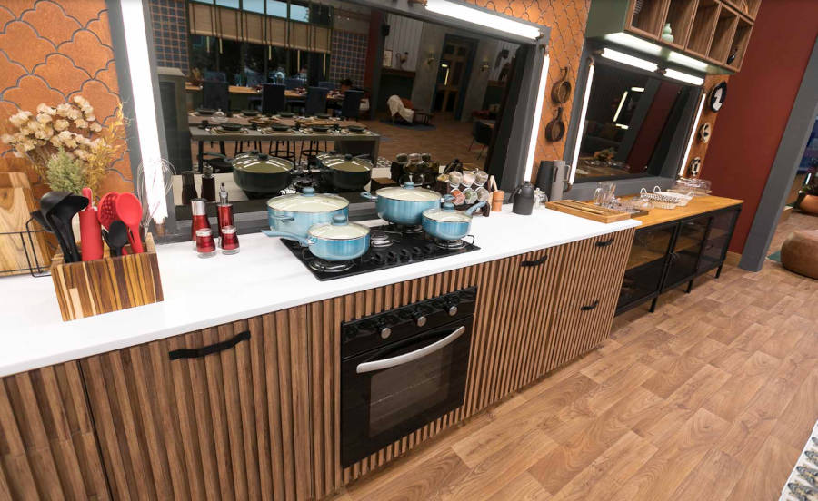 Kitchen with cooktop and oven.