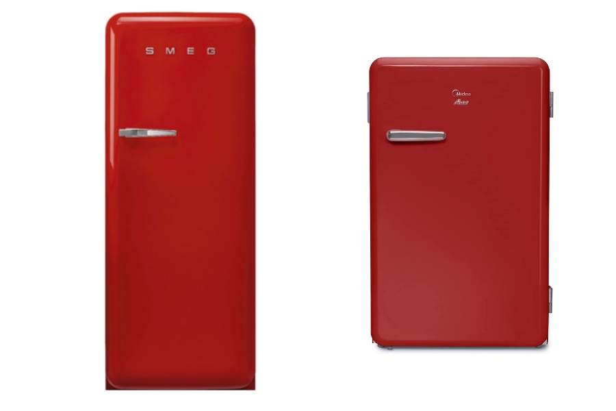 Red retro refrigerator.