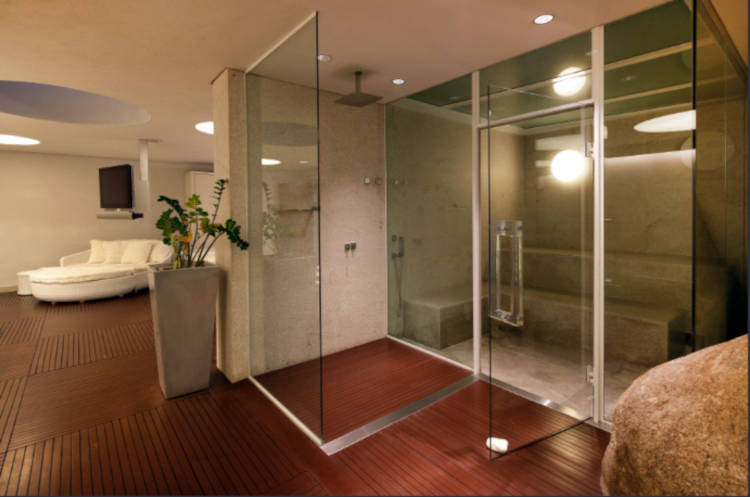 bathroom with sauna.