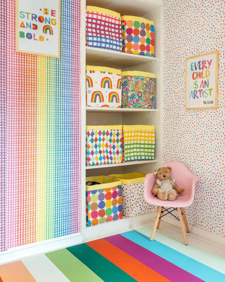 Children's room with rainbow colors.