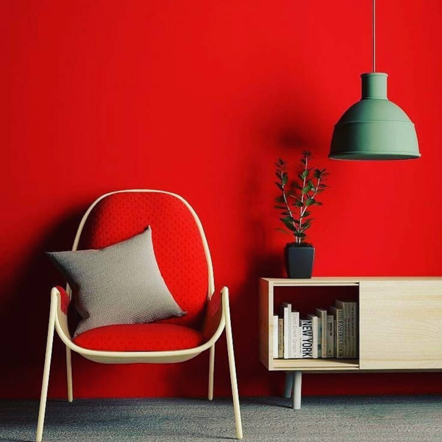 Room with red wall.