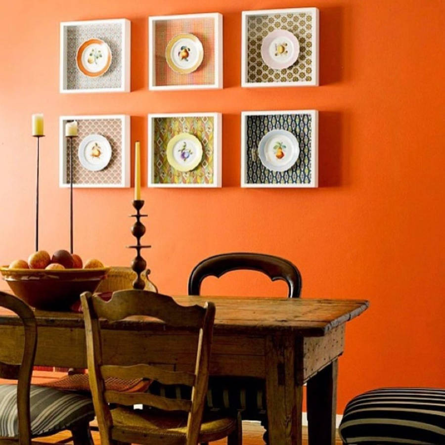 Rustic dining room in colorful home.