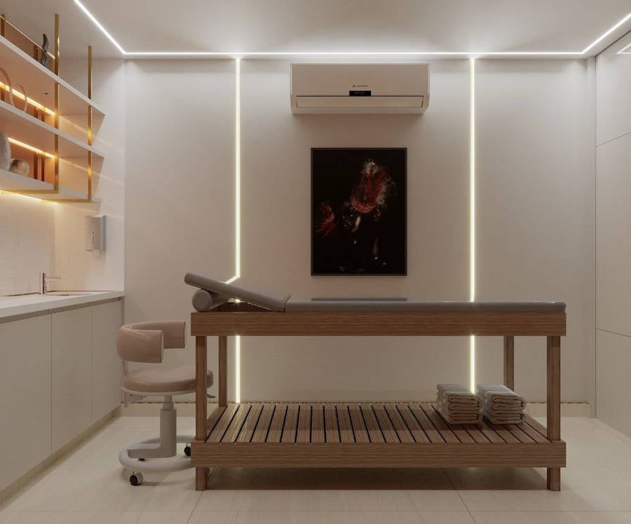 Simple and modern massage room.