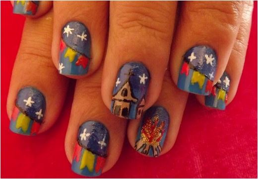 nails decorated for June festival with flags