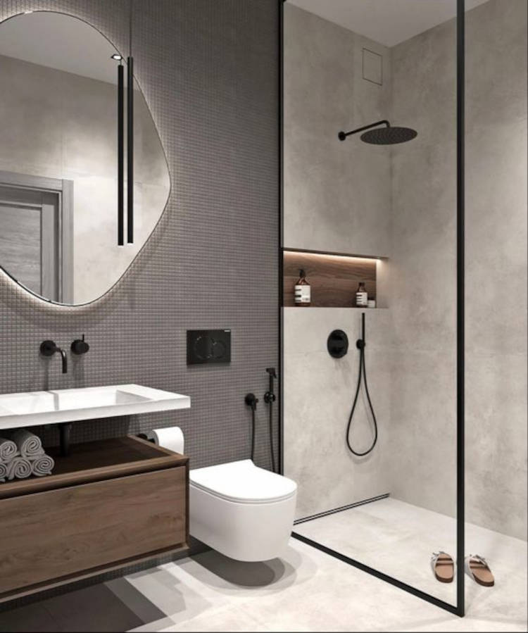 Black and gray bathroom.