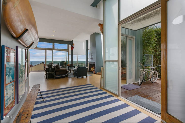 Blue and white striped rug.