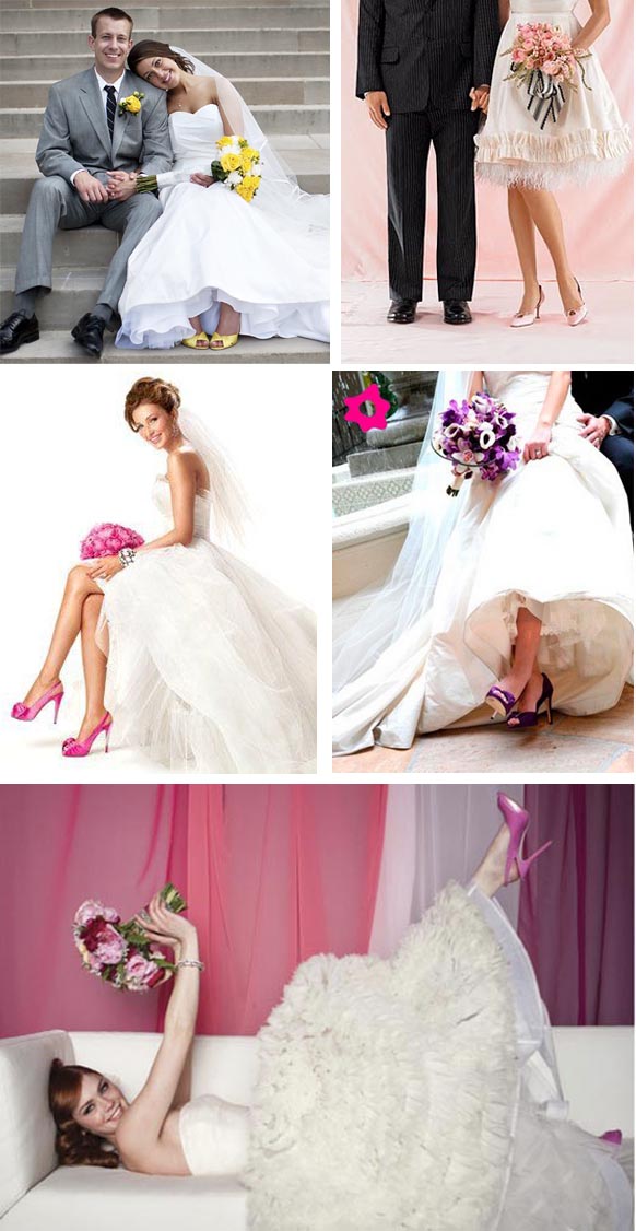 photos of brides with colorful shoes