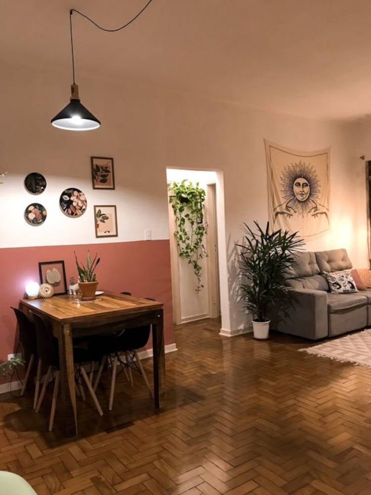 Parquet flooring in the living room, dining room and hallway.