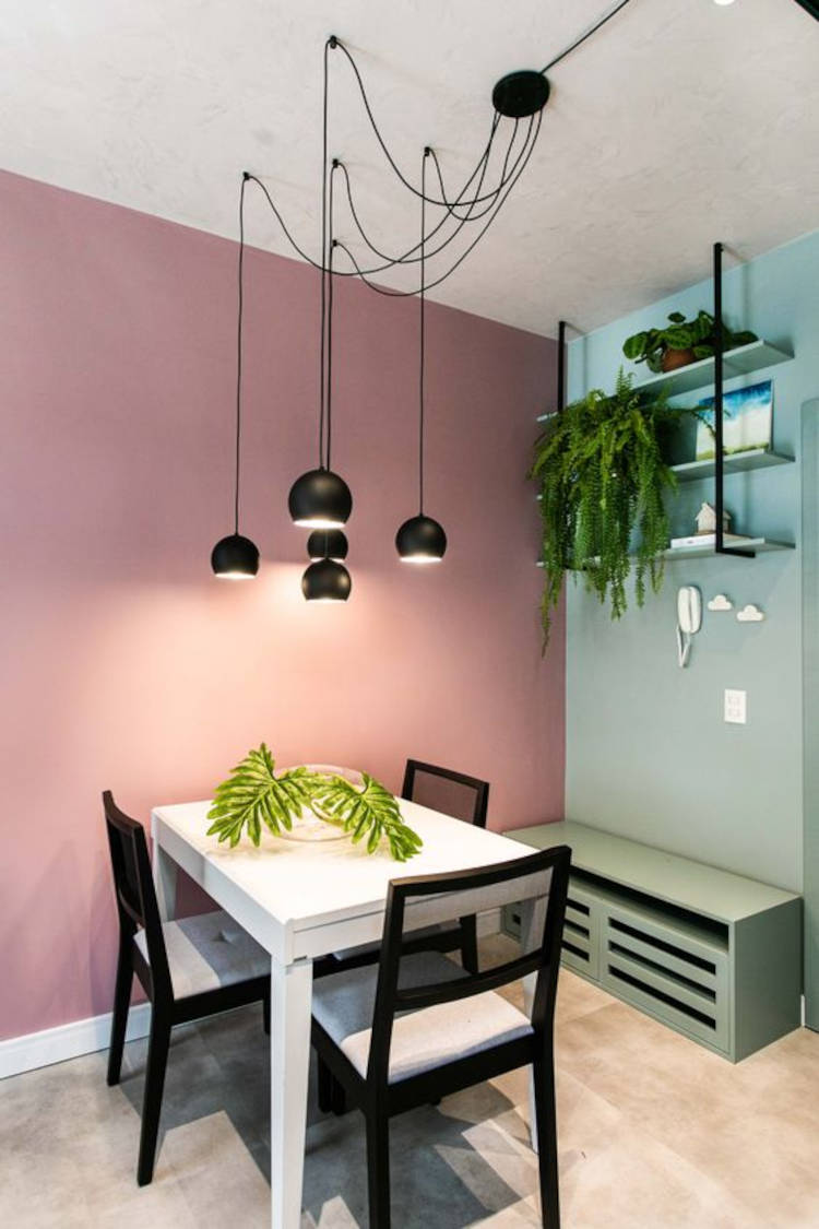 Pink and gray dining room.