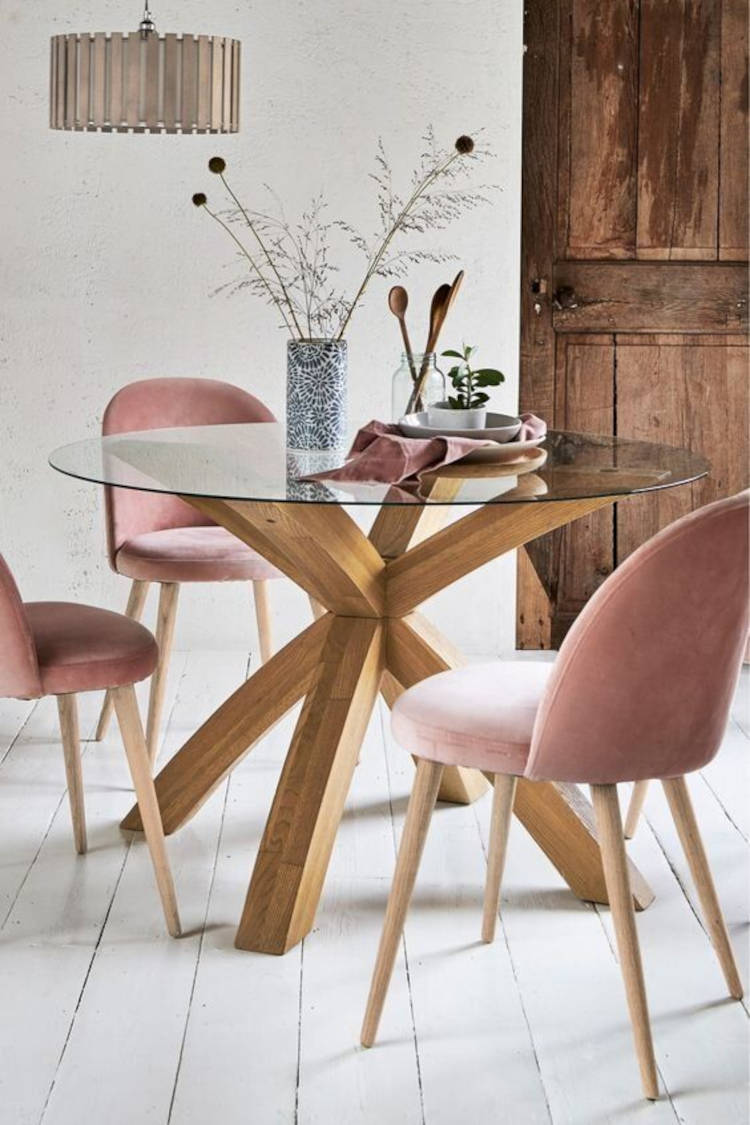 Round glass dining table.