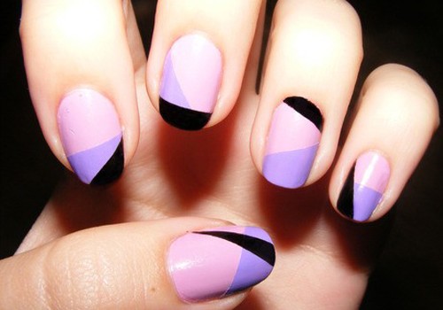 Decorated nails 2015 pink with lilac and black