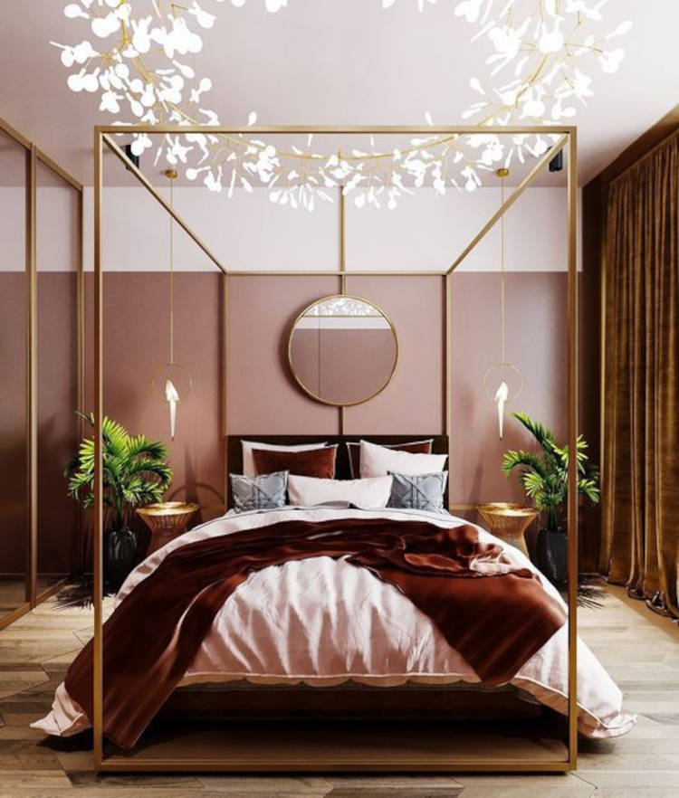 Pink and gold double bedroom.