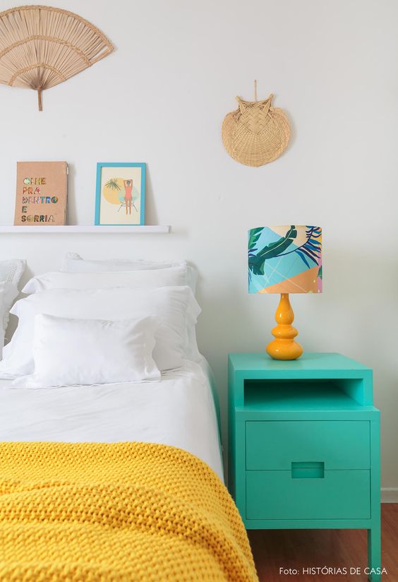 Blue bedside table. 