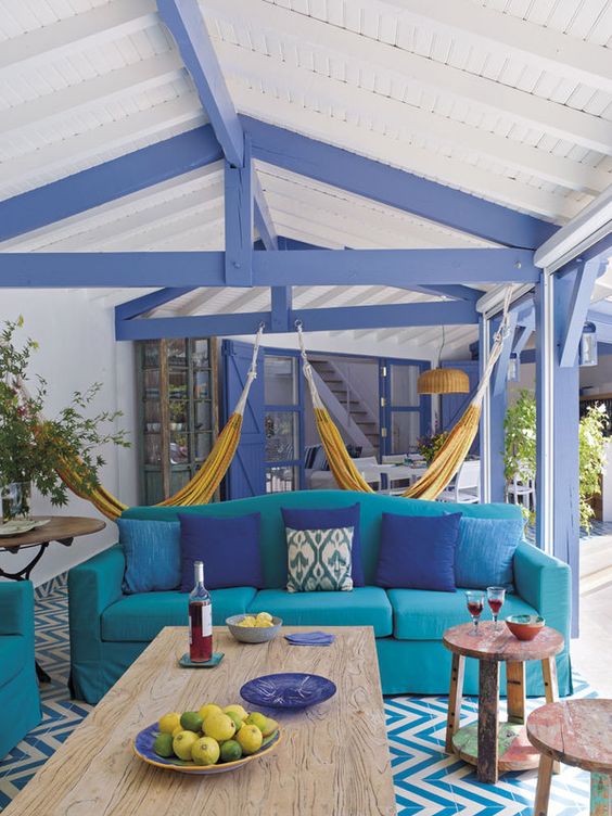 Balcony with beach decor.