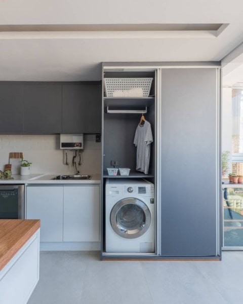 Laundry hidden in apartment.