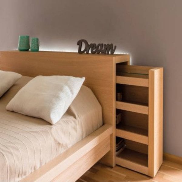 Headboard with hidden closet.