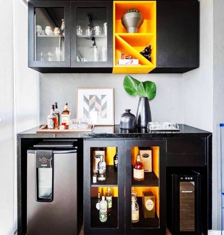 Black and orange cabinet.