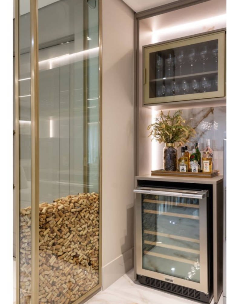 Glass wall with corks.