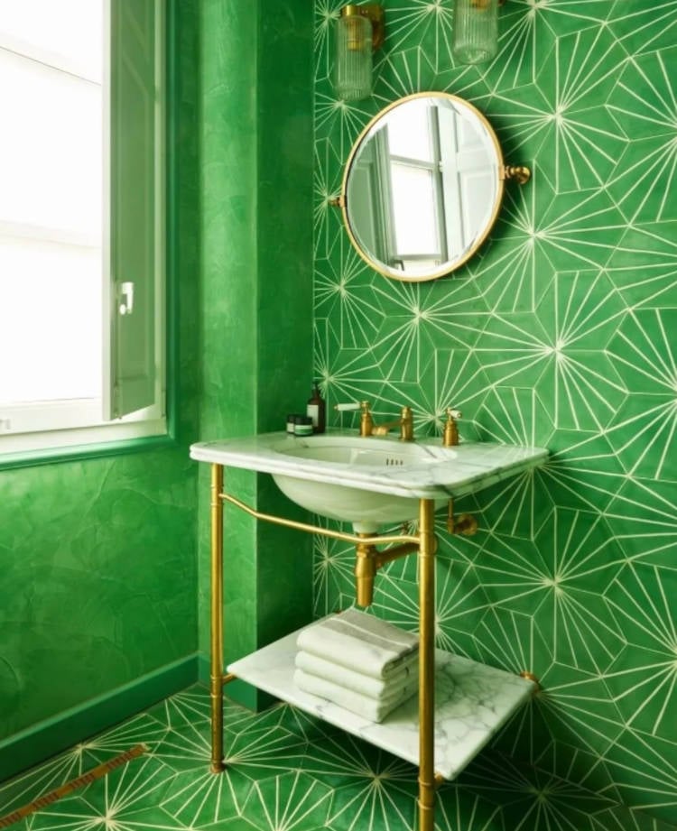 Bathroom with Feng Shui decoration.