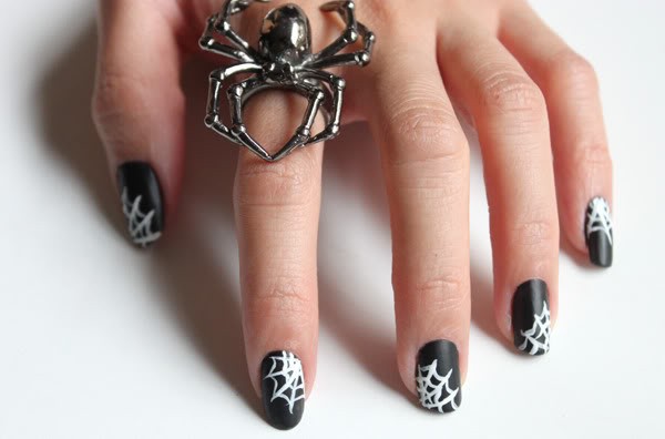 Halloween nails with spider web