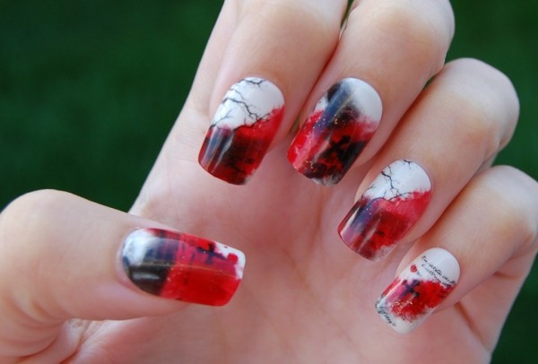 Red, white and black Halloween nails