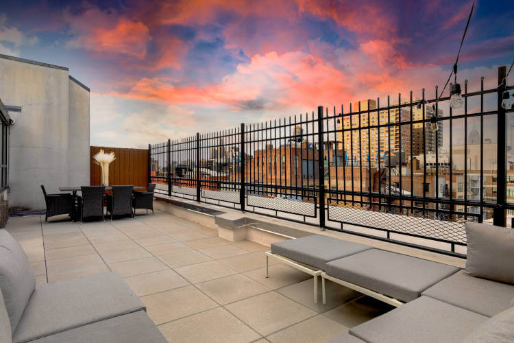 Terrace with sofa and table.