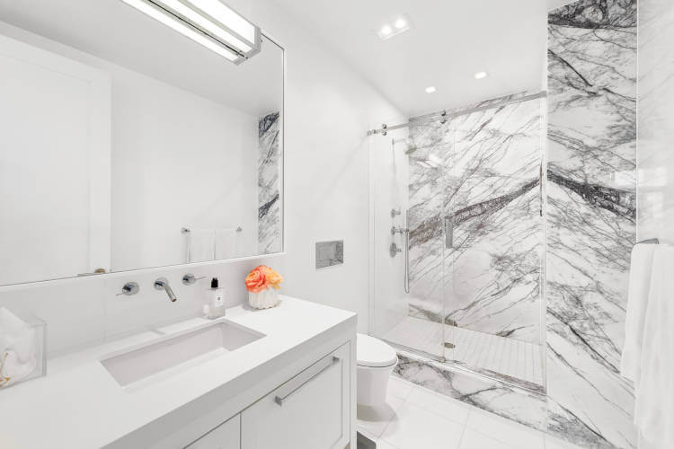 Bathroom with marble.