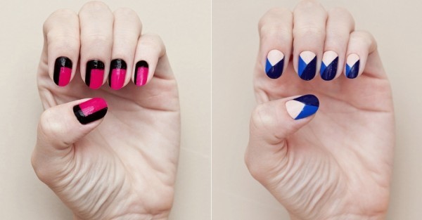 graphic nails red with black and blue with white