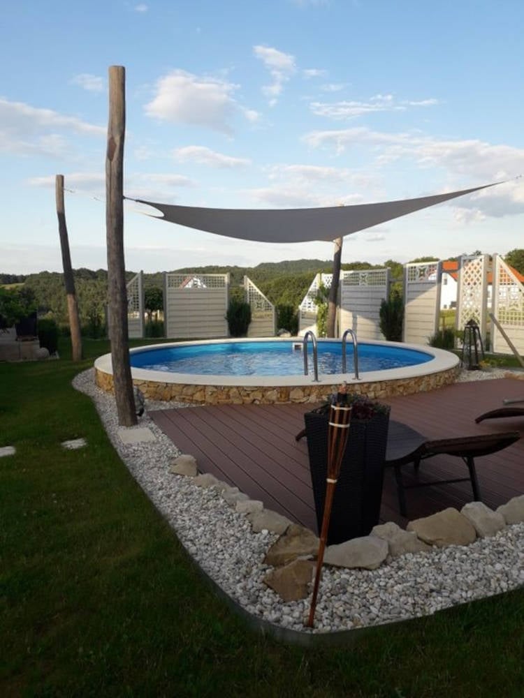 Round covered swimming pool.